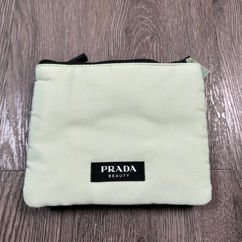 Prada Beauty Pouch Set Black Mint Green Canvas Makeup Bags Snaps